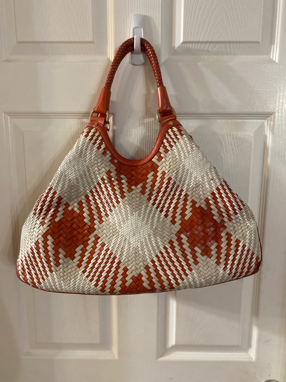 Cole Haan Orange & White Genevieve Triangle Tote